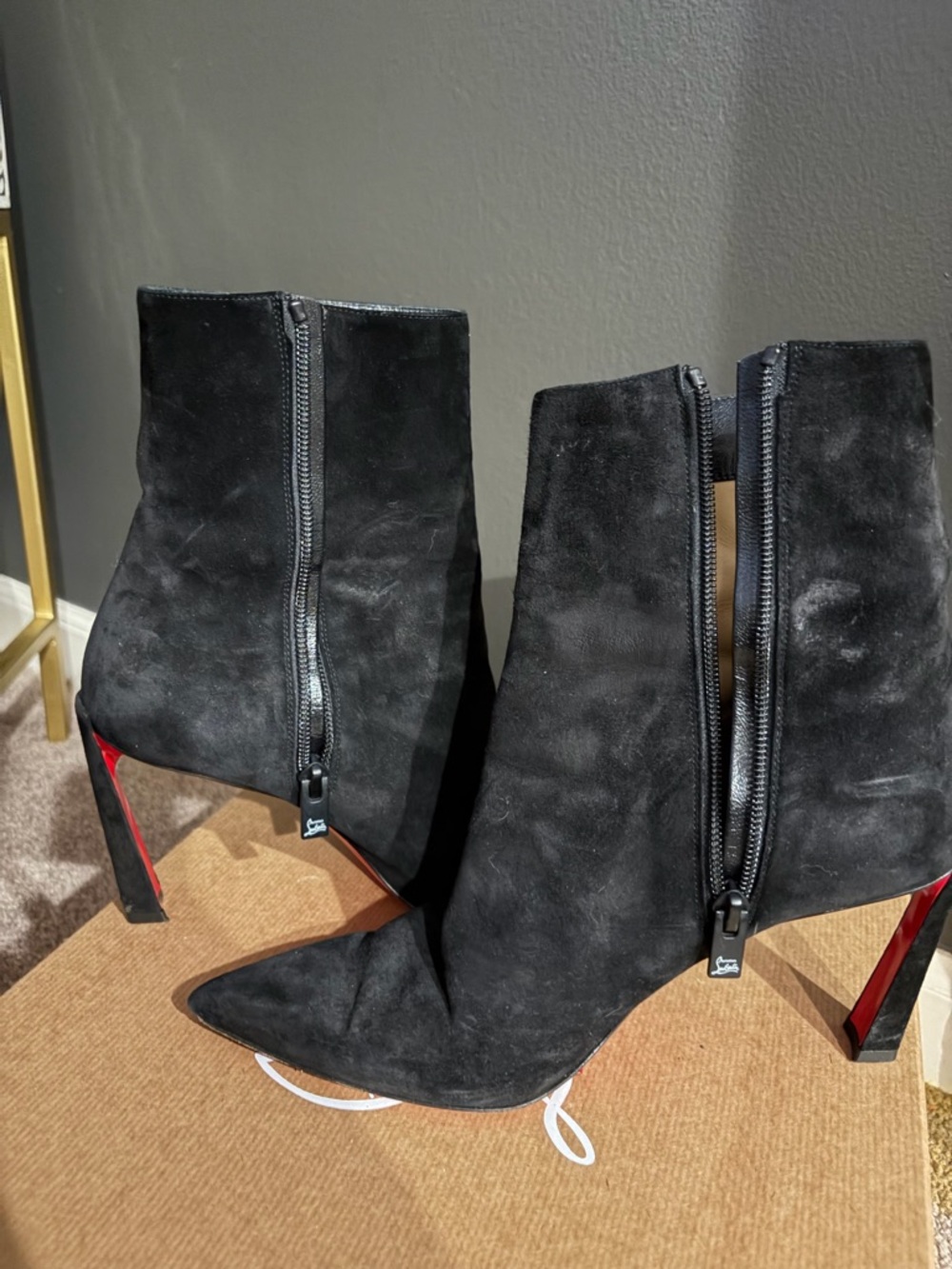 Christian Louboutin Condora Black Suede Pointed Ankle Booties with Red Heel - Picture 3 of 7